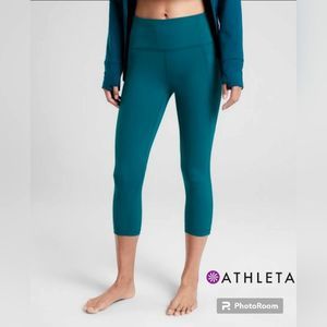 Athleta Crop Stash Pocket Leggings Sardenia Blue Gym Athletica Wear Size XS